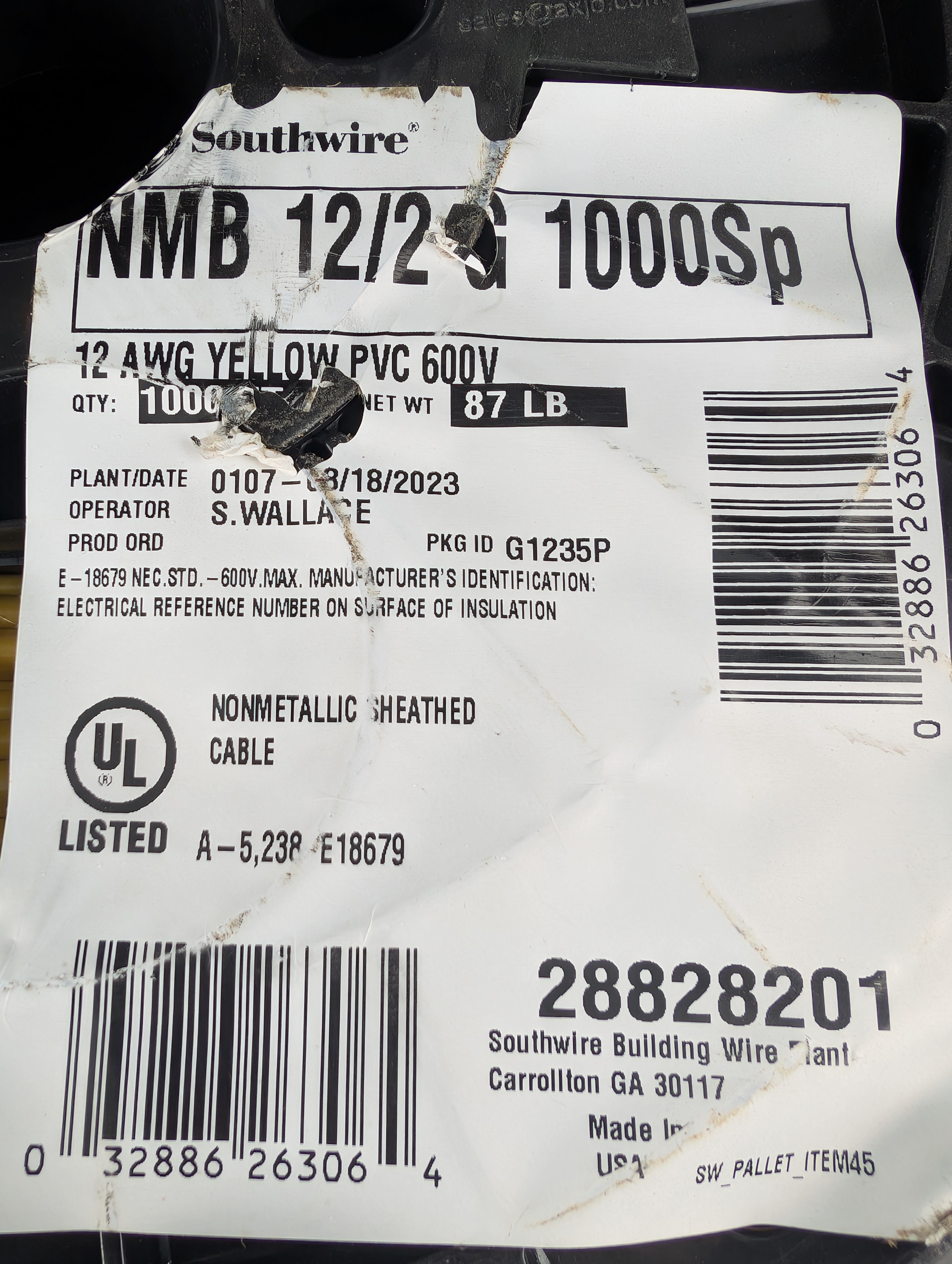 12/2 NM-B 1000ft spool label