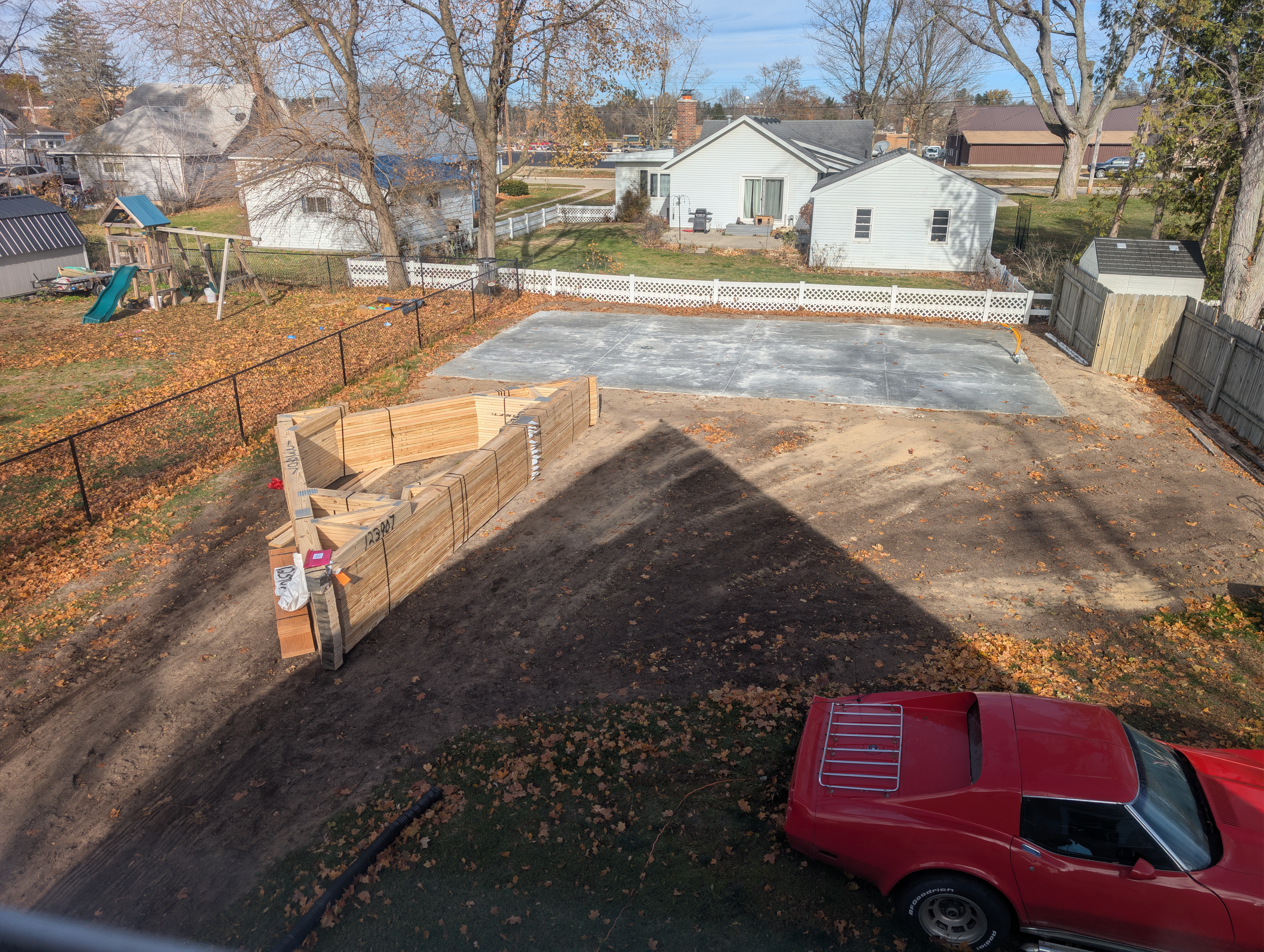 Bundled Roof Trusses on Garage Slab