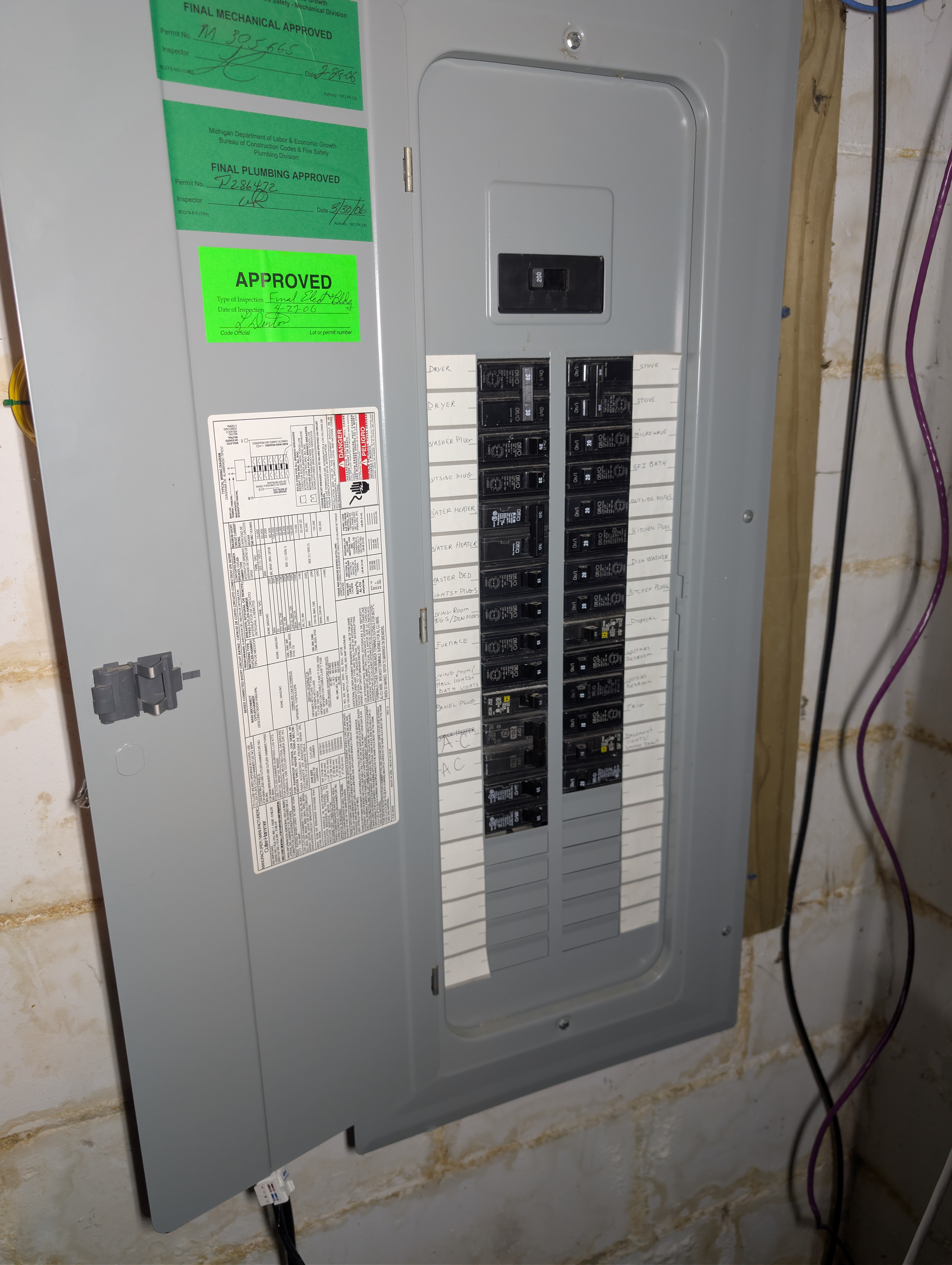 Existing House Electrical Panel - Cover Open