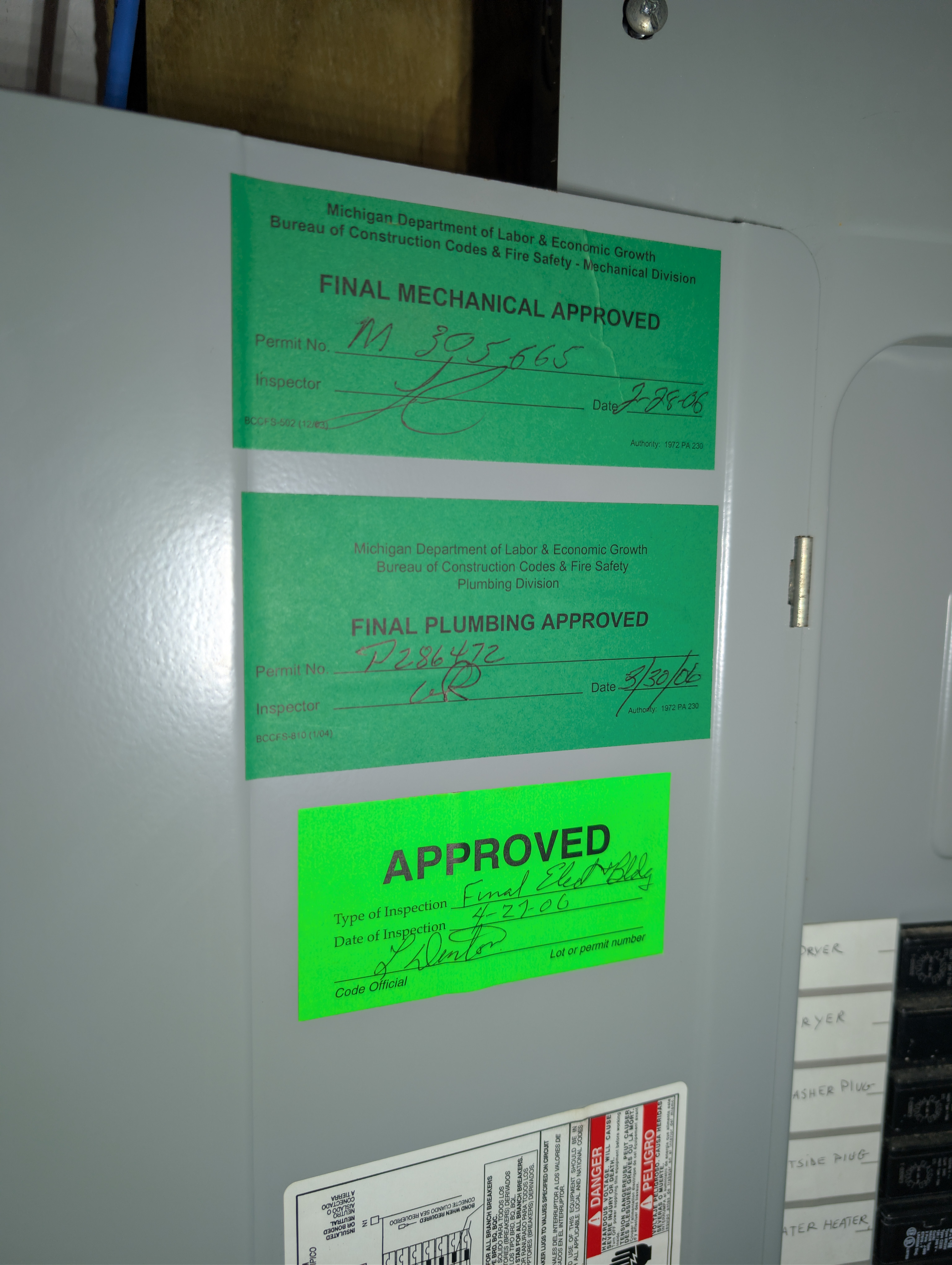 Close-Up of Inspection Stickers