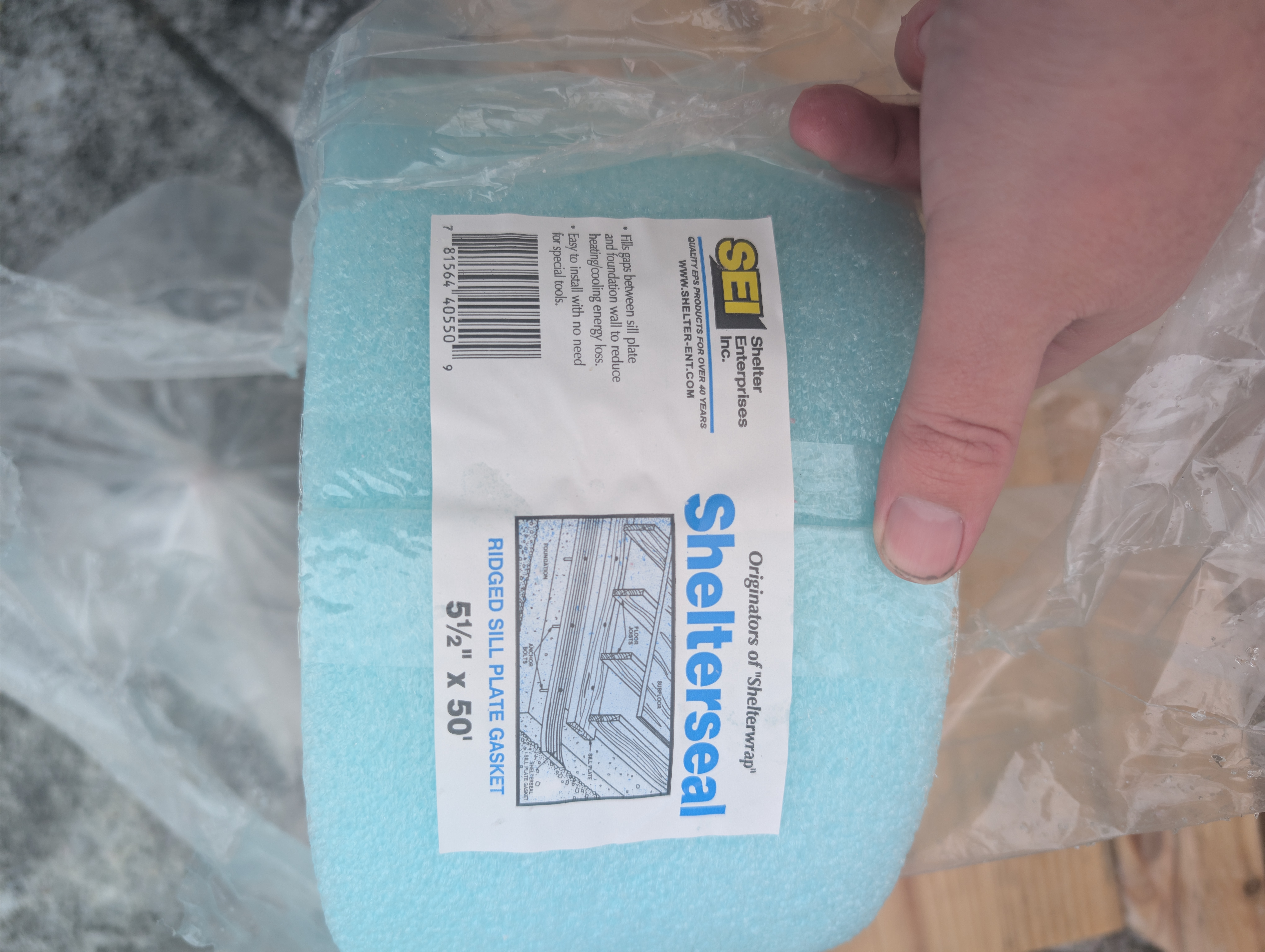 Shelterseal ridged sill plate gasket roll labeled 5-1/2" x 50'