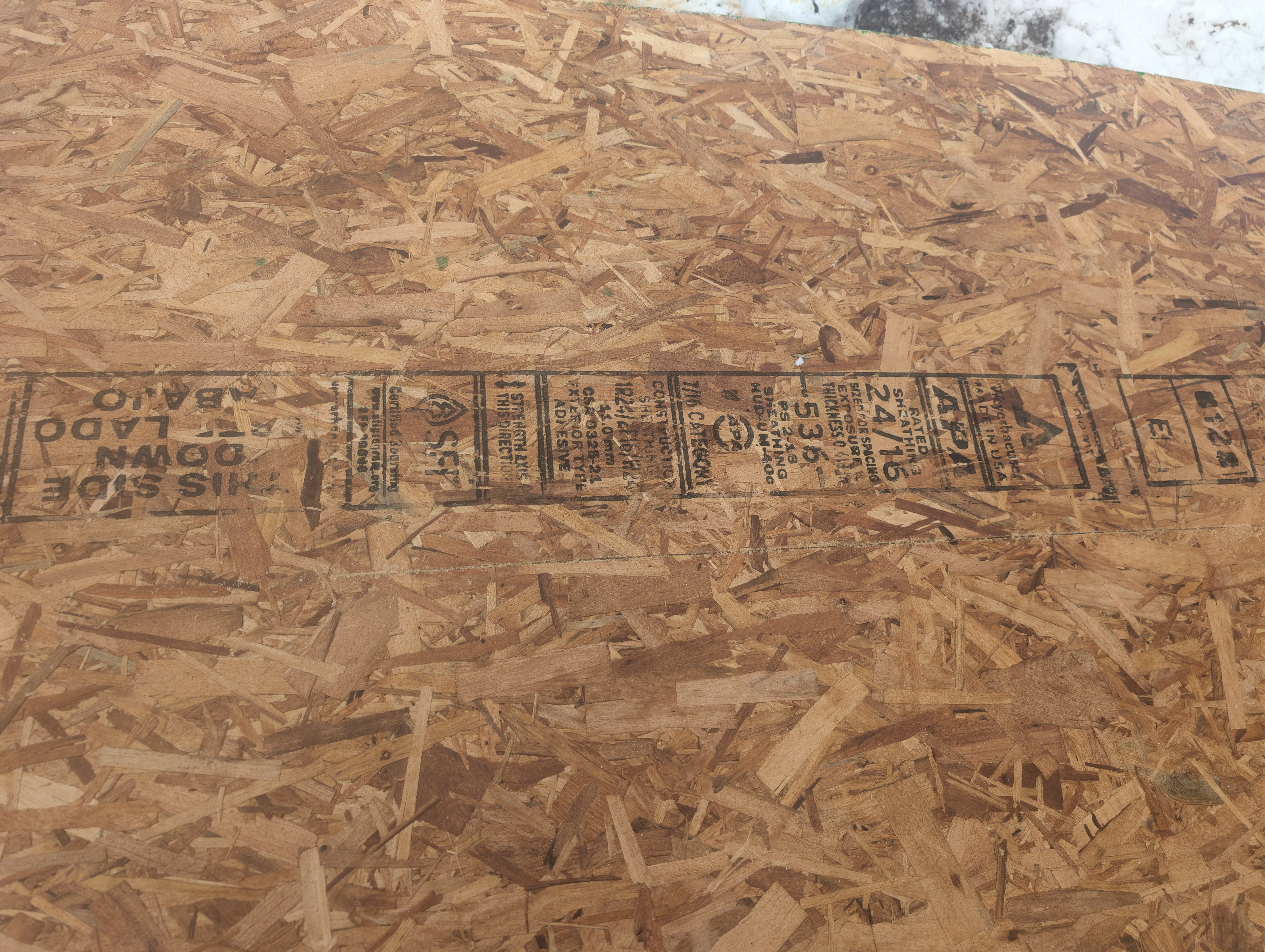 Close-up of APA stamp on OSB panel