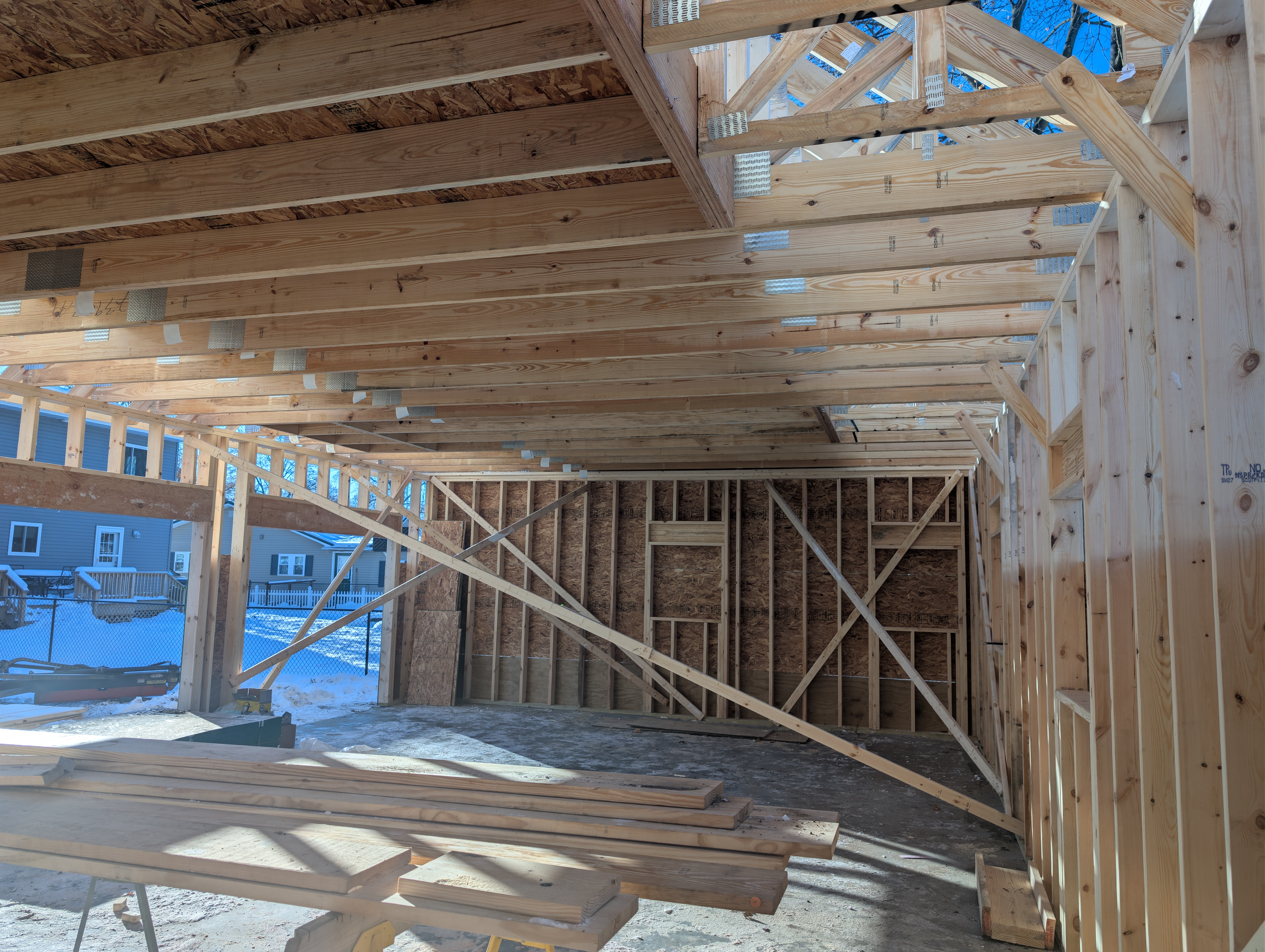 Interior view of loft joists and wall bracing