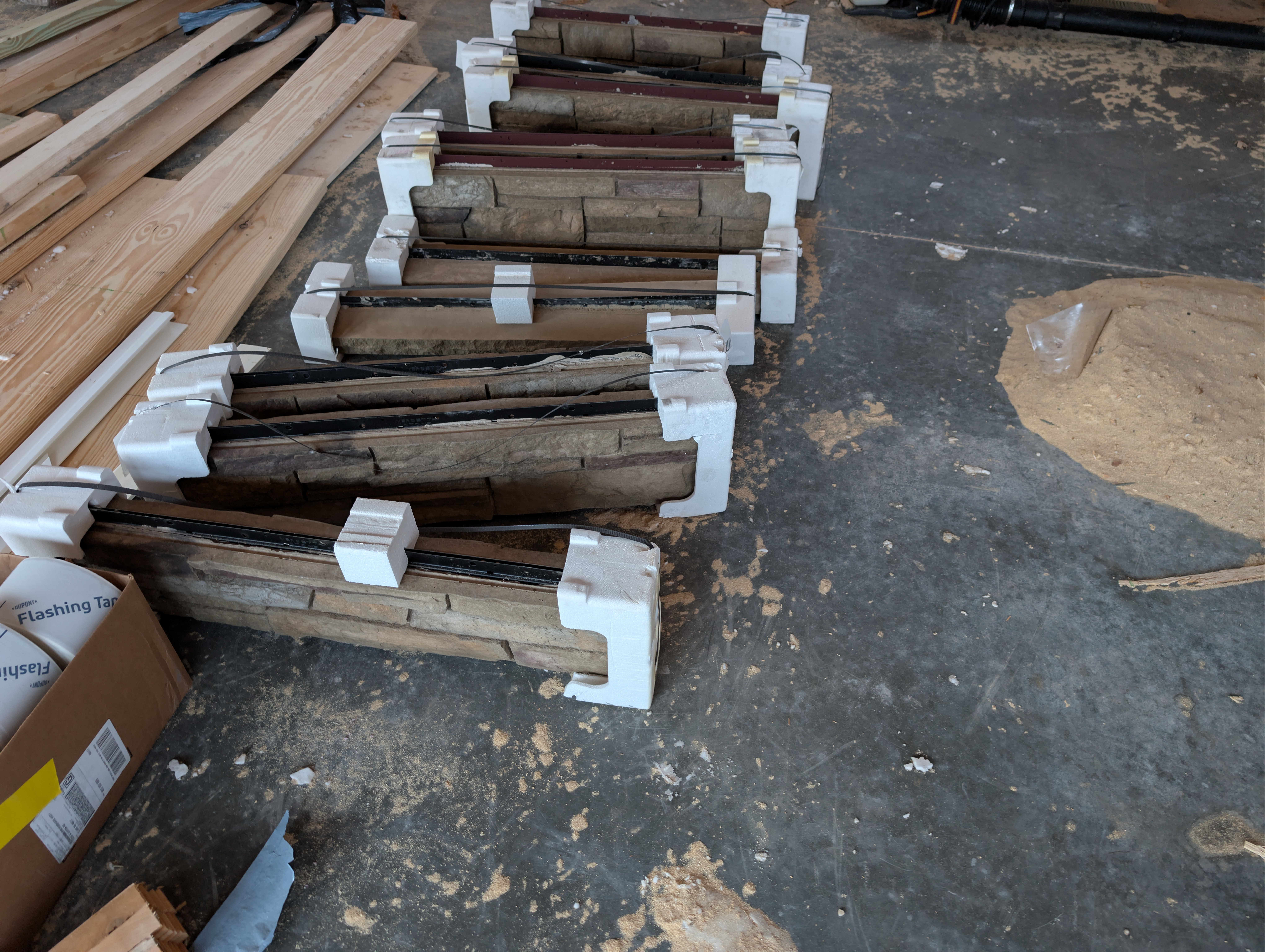 Stacked decorative stone panels with foam protection