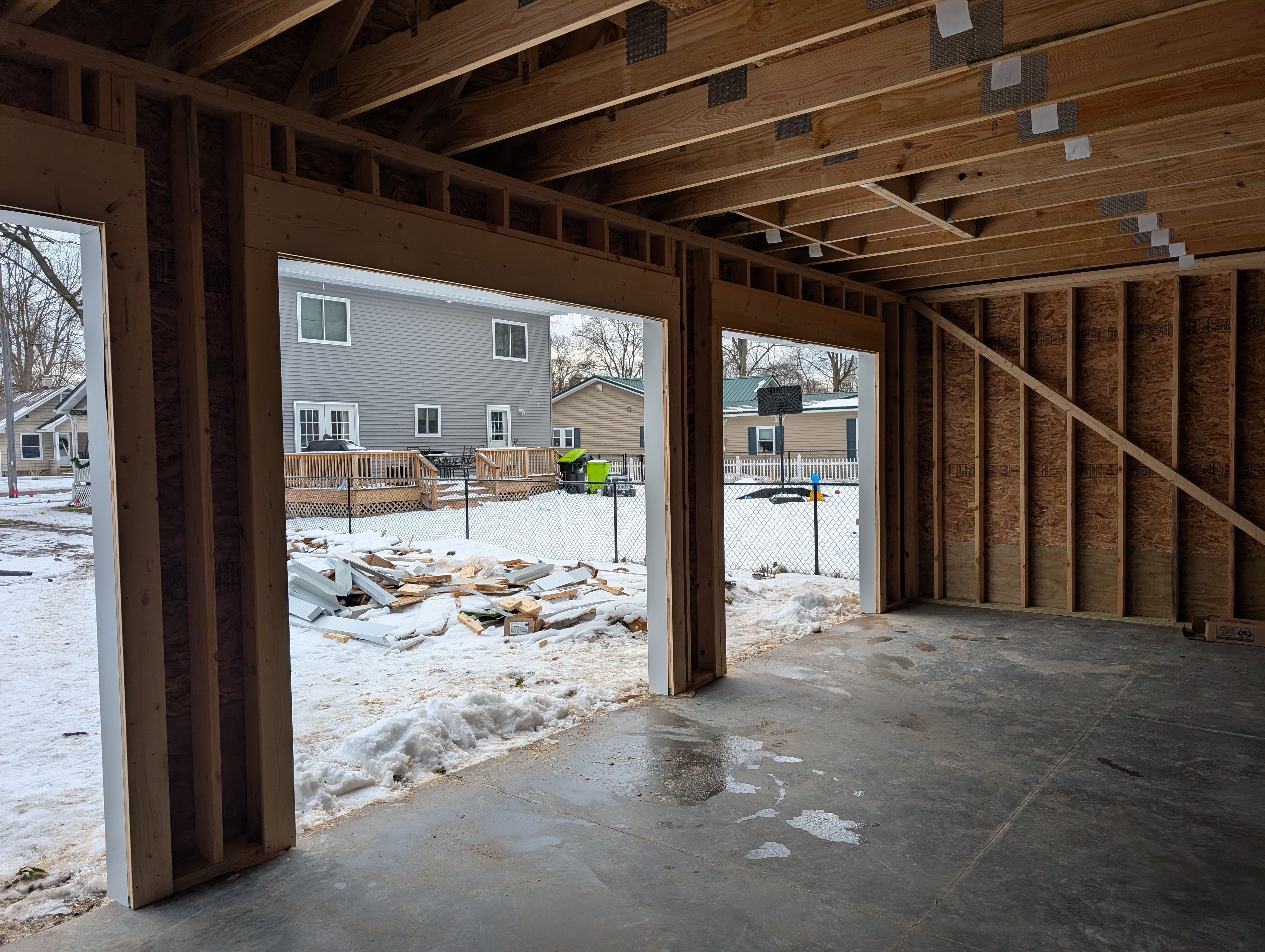 Interior view of modified 8-foot garage door openings